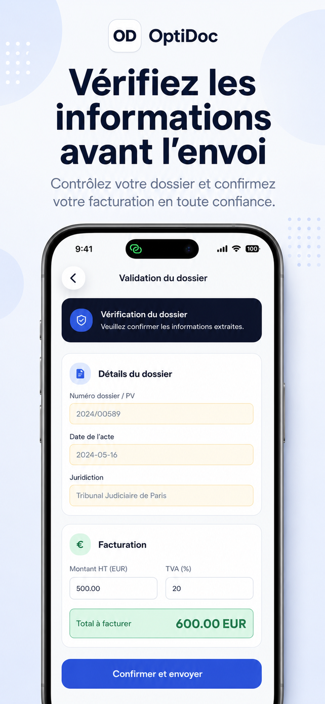 Vérification des informations et de la facturation avant l'envoi
